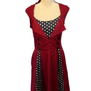 KillReal Flare Dress Women's M Red Black Retro Fitted Bodice Swing Polka Dot